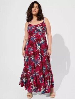 TORRID Lenny Tiered Maxi Dress Tropical Shadow Pockets Vacation Beach Size 2X